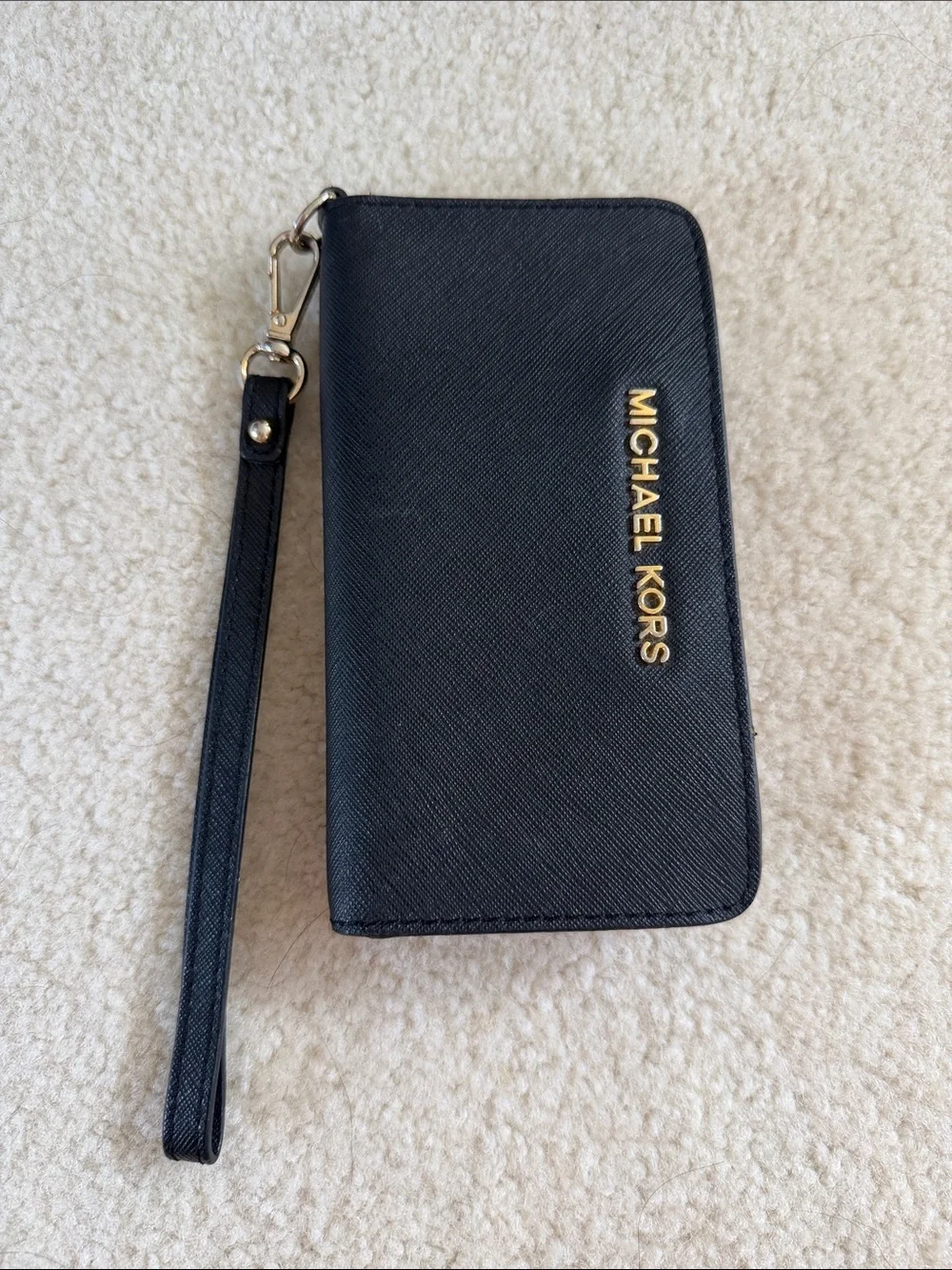 Michael Kors Black Phone Wristlet with Gold Logo